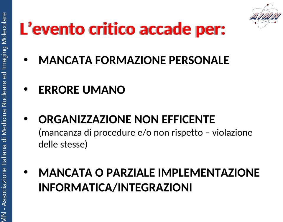 (mancanza di procedure e/o non rispetto violazione