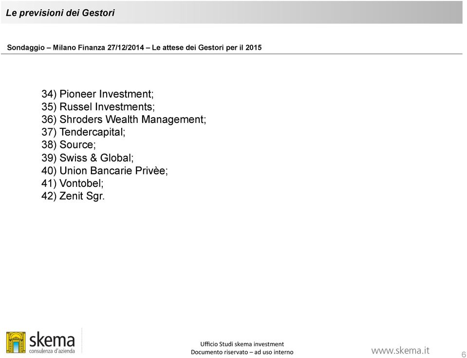 Management; 37) Tendercapital; 38) Source; 39) Swiss & Global; 40) Union