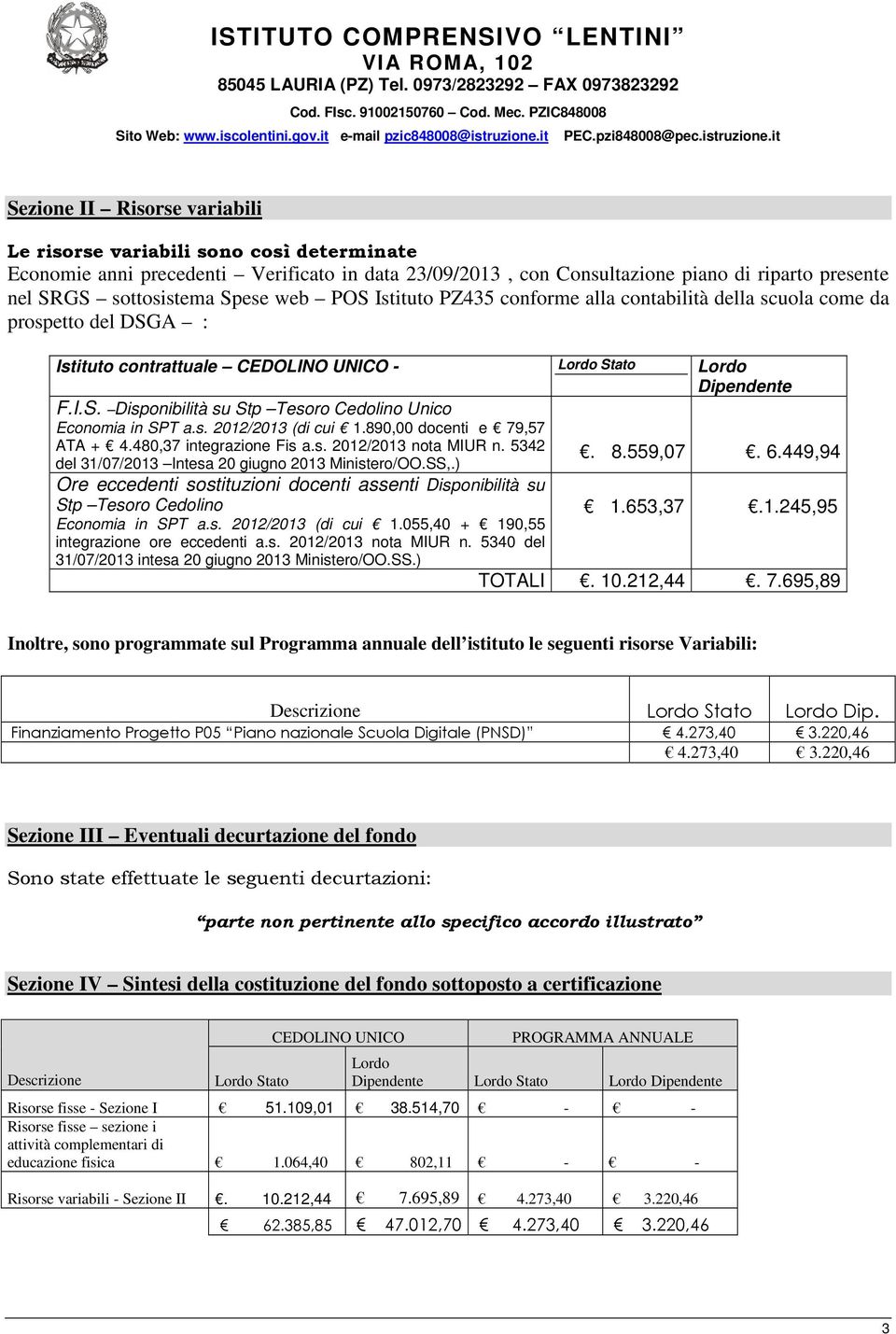 s. 2012/2013 (di cui 1.890,00 docenti e 79,57. 8.559,07. 6.449,94 ATA + 4.480,37 integrazione Fis a.s. 2012/2013 nota MIUR n. 5342 del 31/07/2013 Intesa 20 giugno 2013 Ministero/OO.SS,.