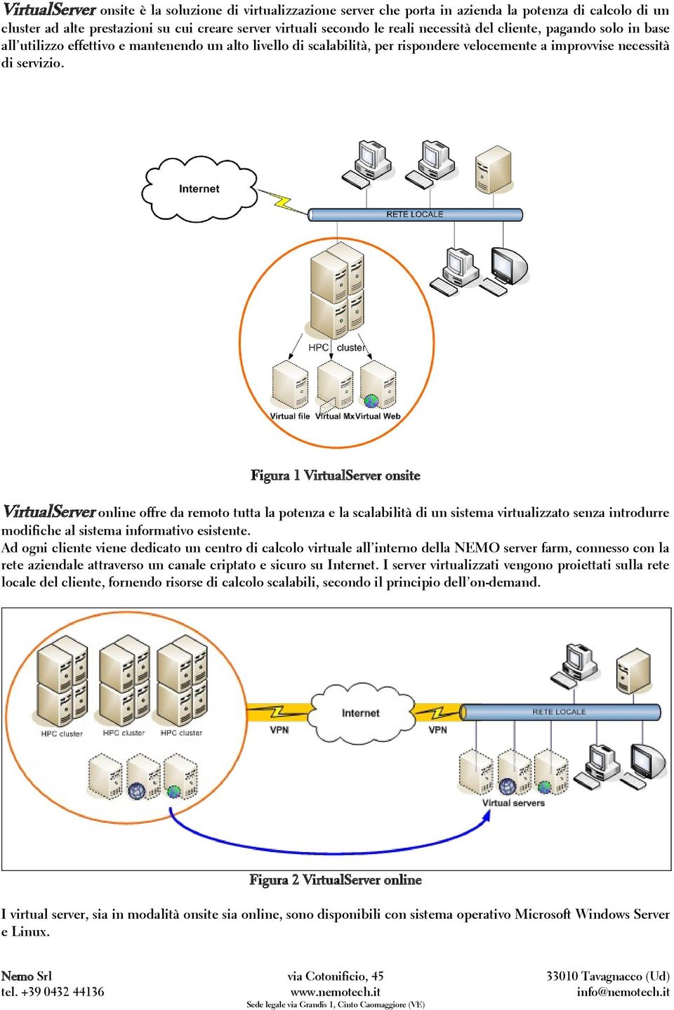 Figura 1 VirtualServer onsite VirtualServer online offre da remoto tutta la potenza e la scalabilità di un sistema virtualizzato senza introdurre modifiche al sistema informativo esistente.