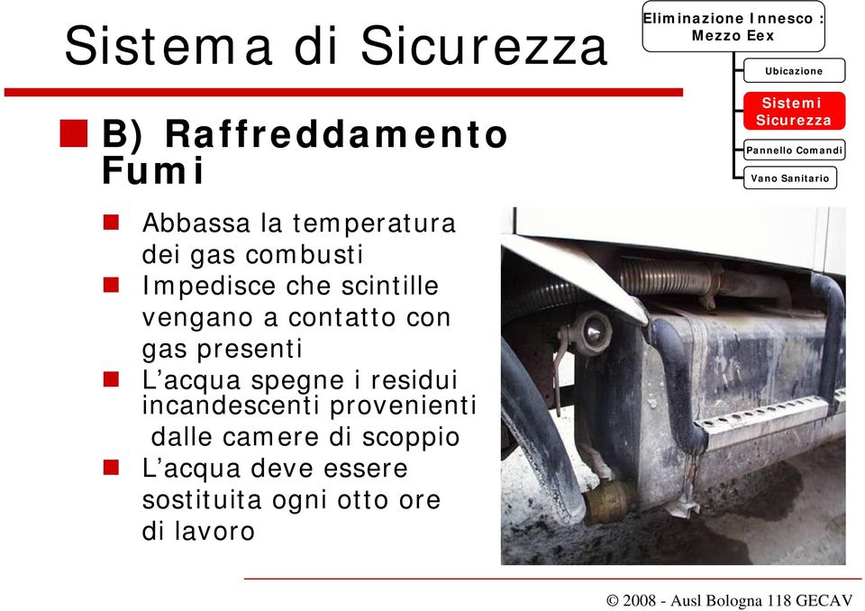 L acqua spegne i residui incandescenti provenienti dalle camere di