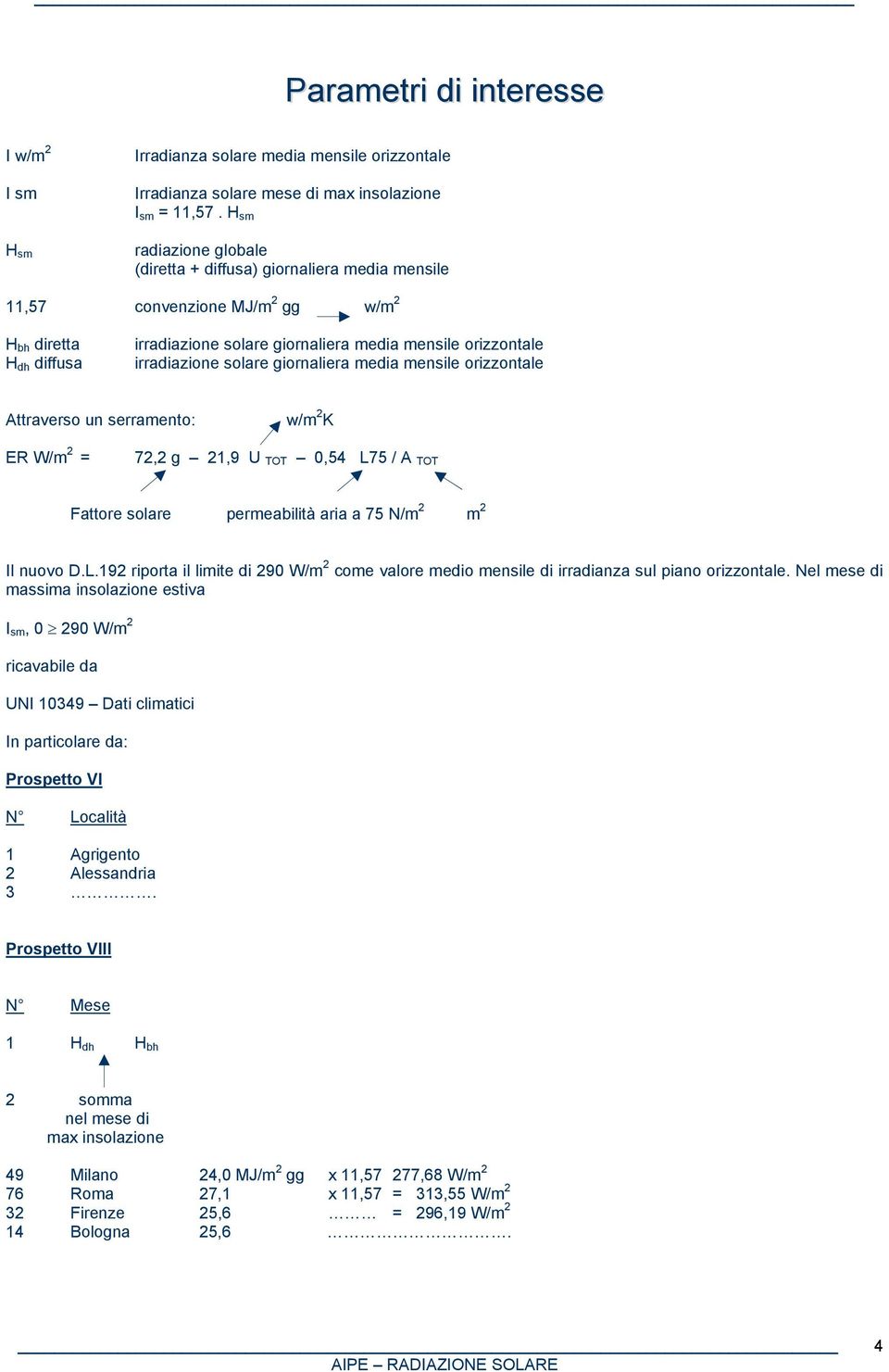 irradiazione solare giornaliera media mensile orizzontale Attraverso un serramento: w/m 2 K ER W/m 2 = 72,2 g 21,9 U TOT 0,54 L7