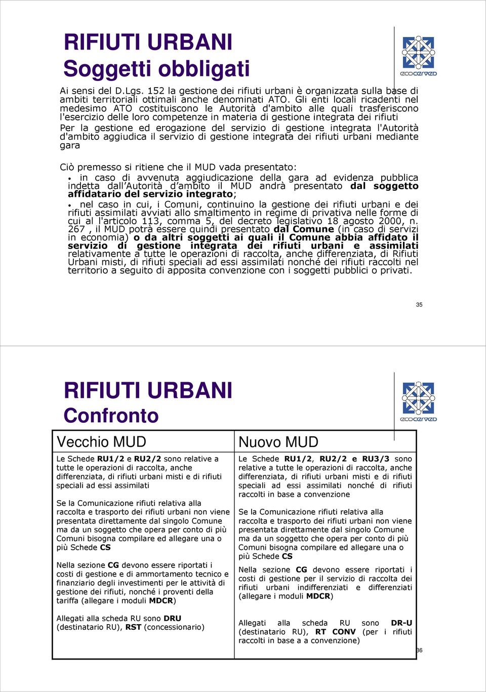 ed erogazione del servizio di gestione integrata l'autorità d'ambito aggiudica il servizio di gestione integrata dei rifiuti urbani mediante gara Ciò premesso si ritiene che il MUD vada presentato: