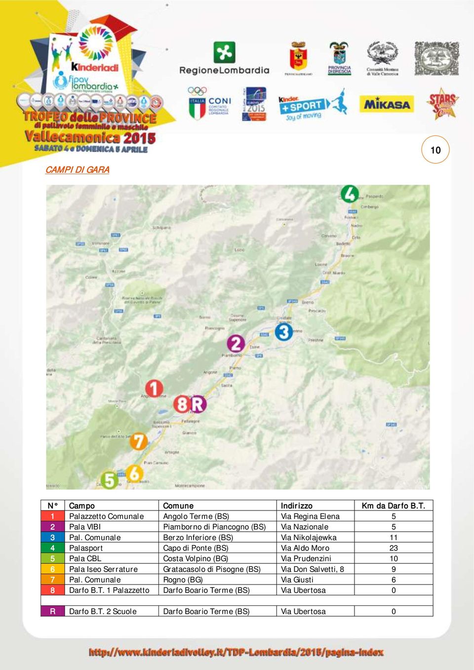 Comunale Berzo Inferiore (BS) Via Nikolajewka 11 4 Palasport Capo di Ponte (BS) Via Aldo Moro 23 5 Pala CBL Costa Volpino (BG) Via