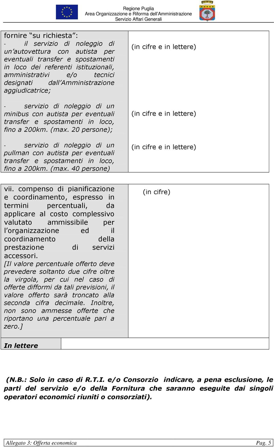 20 persone); - servizio di noleggio di un pullman con autista per eventuali transfer e spostamenti in loco, fino a 200km. (max.