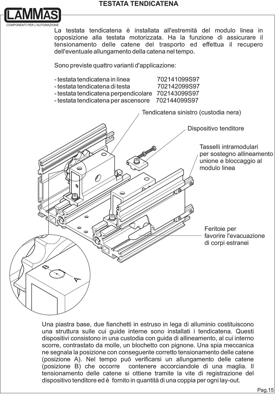 Sono previste quattro varianti d'applicazione: - testata tendicatena in linea 702141099S97 - testata tendicatena di testa 702142099S97 - testata tendicatena perpendicolare 702143099S97 - testata