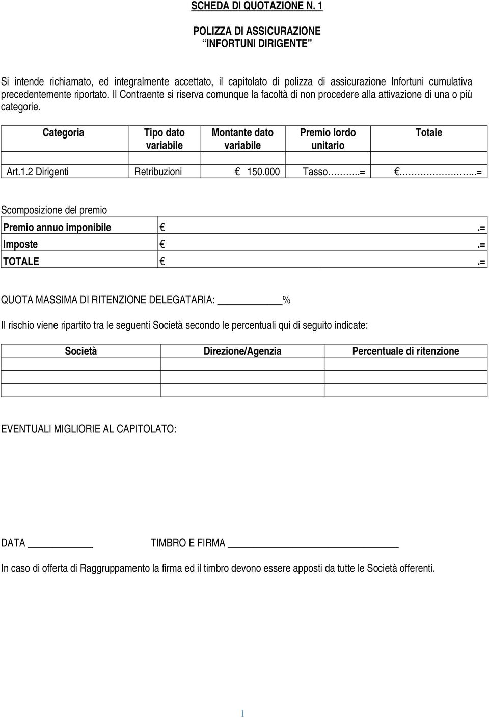 precedentemente riportato. Il Contraente si riserva comunque la facoltà di non procedere alla attivazione di una o più categorie.