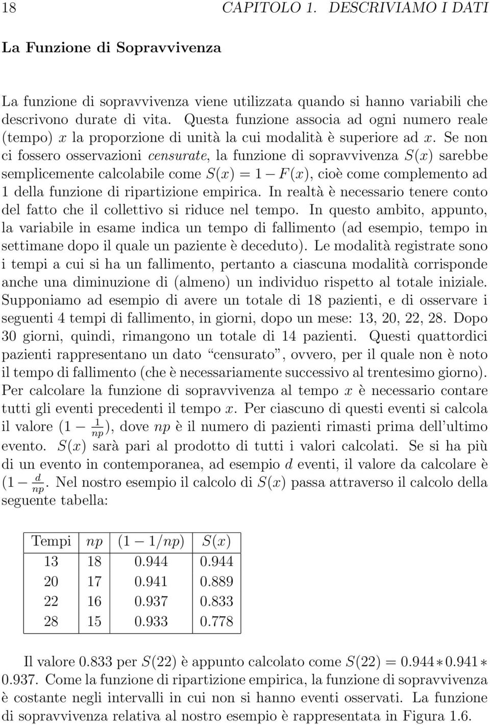 Se non ci fossero osservazioni censurate, la funzione di sopravvivenza S(x) sarebbe semplicemente calcolabile come S(x) = 1 F (x), cioè come complemento ad 1 della funzione di ripartizione empirica.