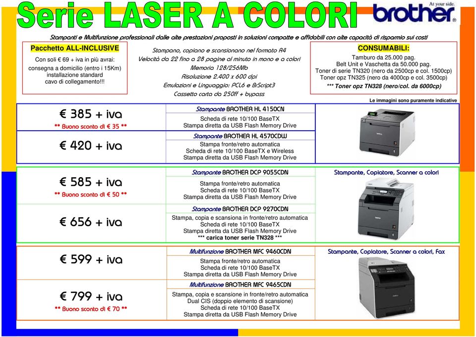 !! 385 + iva ** Buono sconto di 35 ** Stampano, copiano e scansionano nel formato A4 Velocità da 22 fino a 28 pagine al minuto in mono e a colori Memoria 128/256Mb Risoluzione 2.