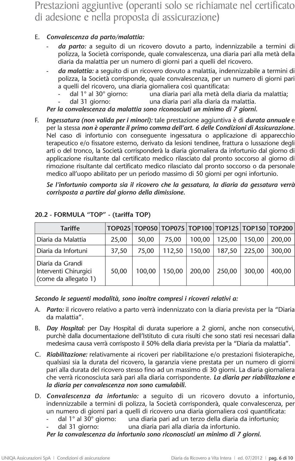 diaria da malattia per un numero di giorni pari a quelli del ricovero.