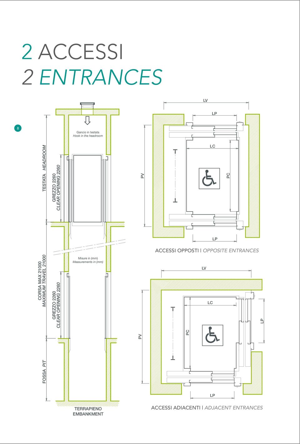 2260 Hook in the headroom Gancio in testata Hook in the headroom Misure in (mm) Measurements in (mm) Gancio in testata Hook in the headroom Misure in (mm) Measurements in