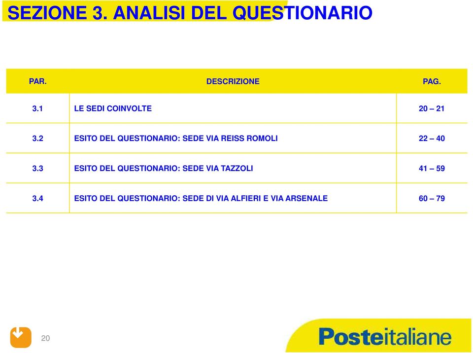 3 ESITO DEL QUESTIONARIO: SEDE VIA TAZZOLI 41 59 3.