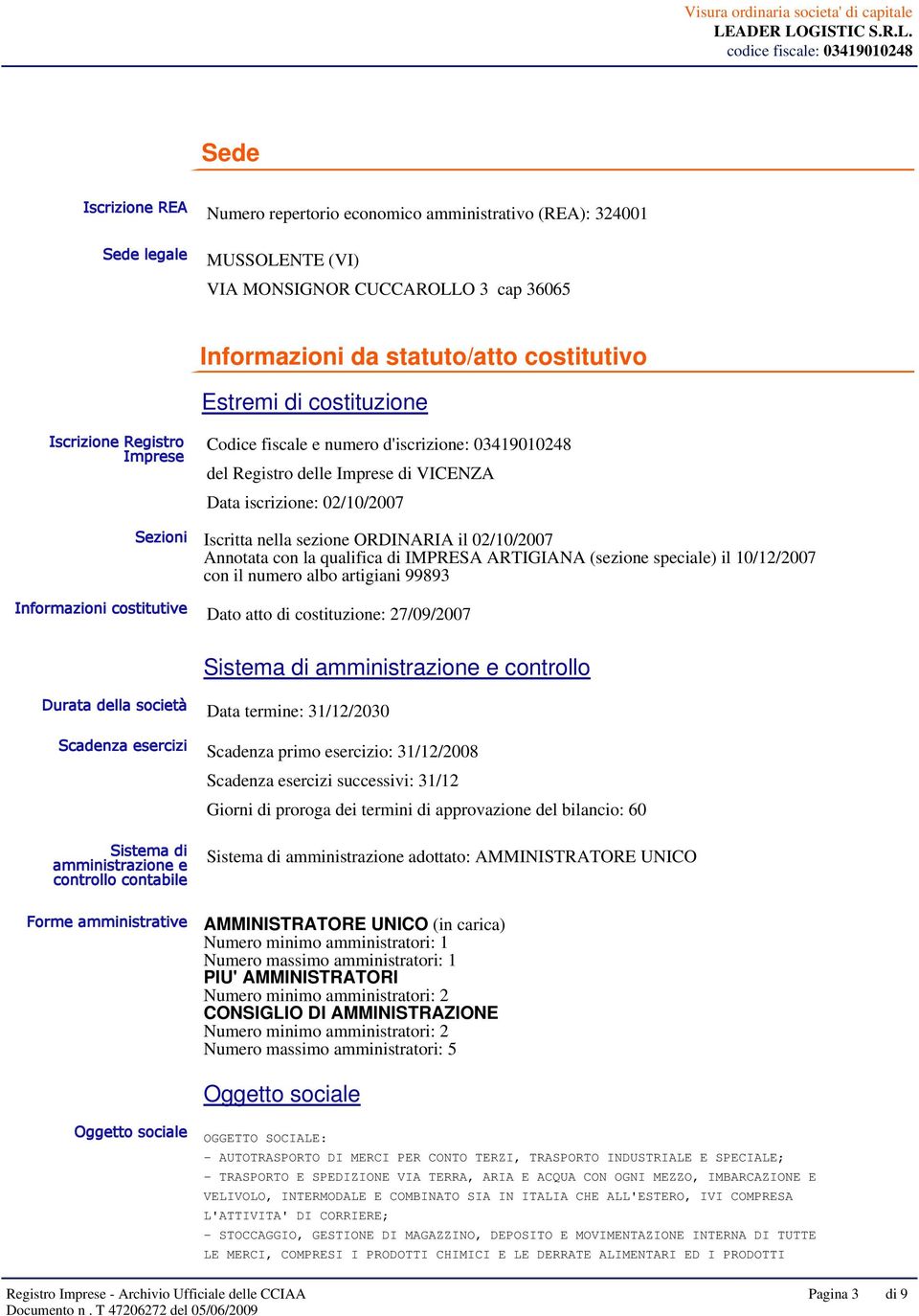 il 02/10/2007 Annotata con la qualifica di IMPRESA ARTIGIANA (sezione speciale) il 10/12/2007 con il numero albo artigiani 99893 Informazioni costitutive Dato atto di costituzione: 27/09/2007 Sistema