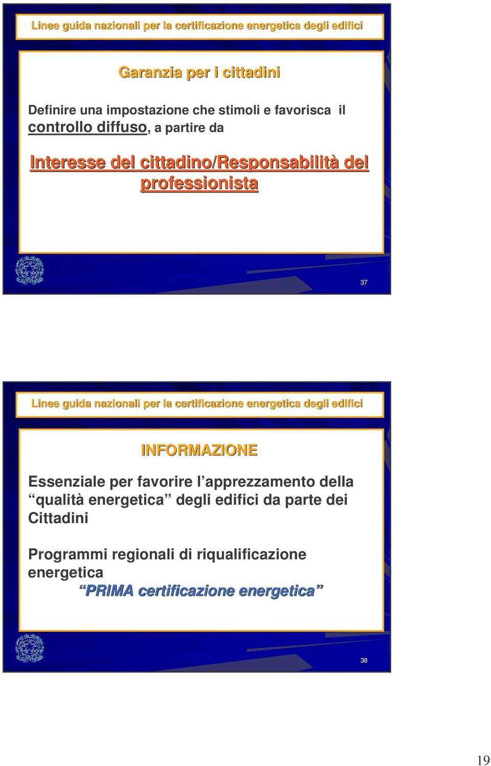 nazionali per la certificazione energetica degli edifici INFORMZIONE Essenziale per favorire l apprezzamento l della qualità