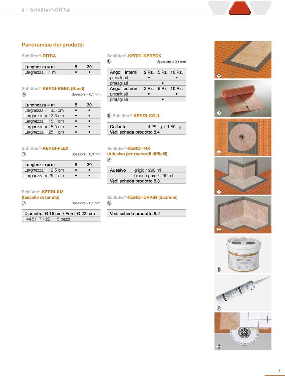 presaldati pretagliati Angoli esterni 2 Pz. 5 Pz. 10 Pz. presaldati pretagliati E Schlüter -KERDI-COLL Collante 4,25 kg + 1,85 kg Vedi scheda prodotto 8.