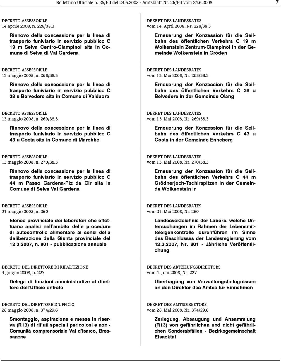 ASSESSORILE 13 maggio 2008, n. 268/38.