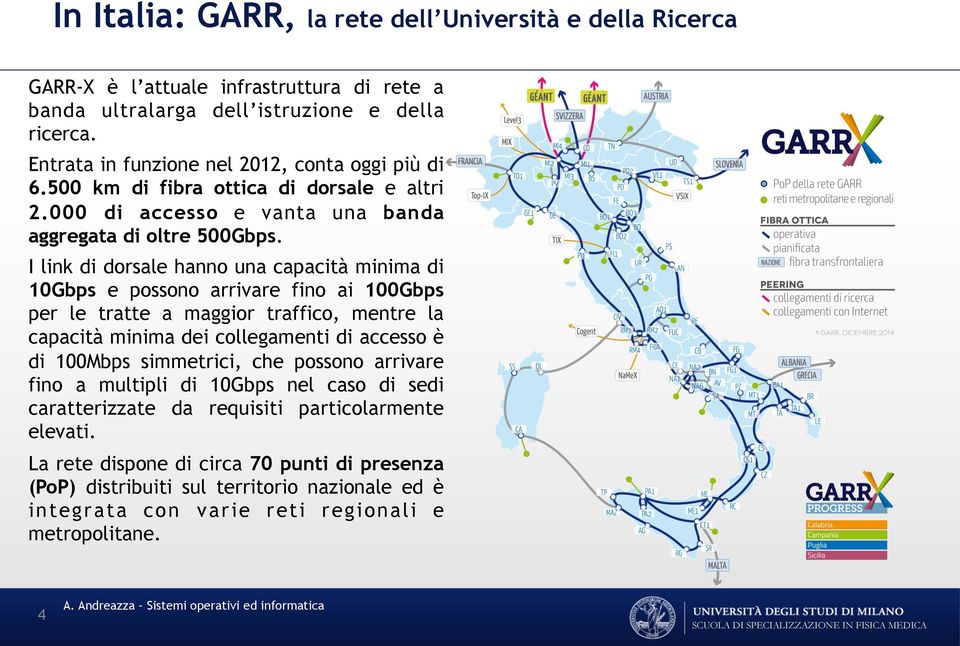 I link di dorsale hanno una capacità minima di 10Gbps e possono arrivare fino ai 100Gbps per le tratte a maggior traffico, mentre la capacità minima dei collegamenti di accesso è di 100bps