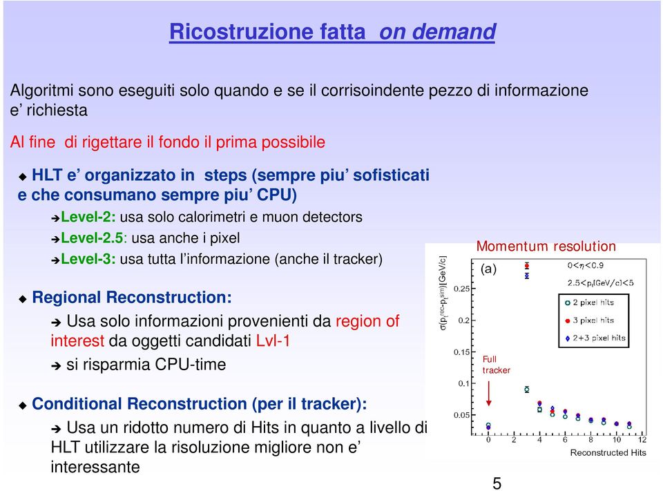 5: usa anche i pixel Level-3: usa tutta l informazione (anche il tracker) Regional Reconstruction: Usa solo informazioni provenienti da region of interest da oggetti candidati