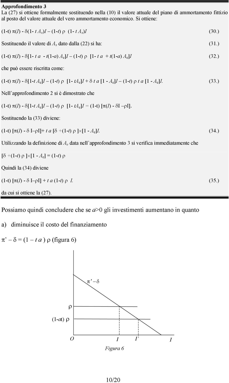 ) che può essere riscritta come: (1-t) π() - δ[1-t A e ] (1-t) ρ [1- ta e ] + δ t a [1 - A e ] (1-t) ρ t a [1 - A e ]. (33.