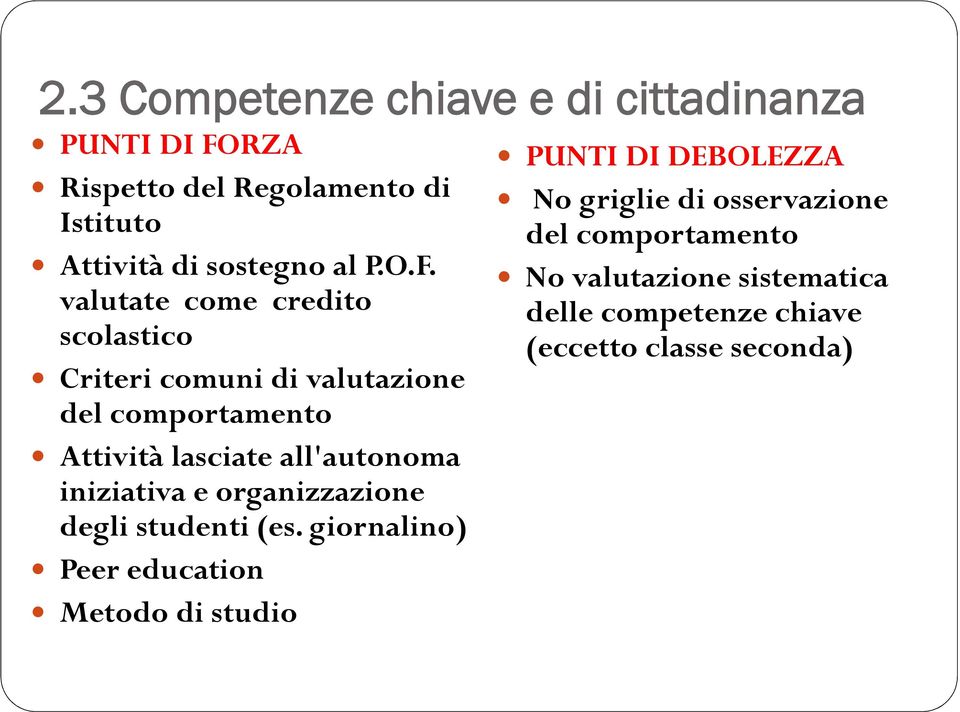 valutate come credito scolastico Criteri comuni di valutazione del comportamento Attività lasciate all'autonoma