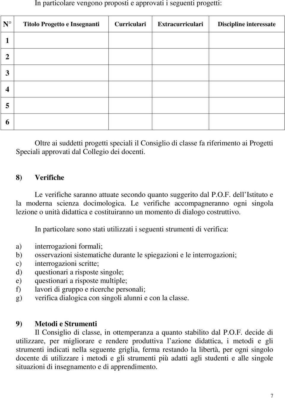 dell Istituto e la moderna scienza docimologica. Le verifiche accompagneranno ogni singola lezione o unità didattica e costituiranno un momento di dialogo costruttivo.