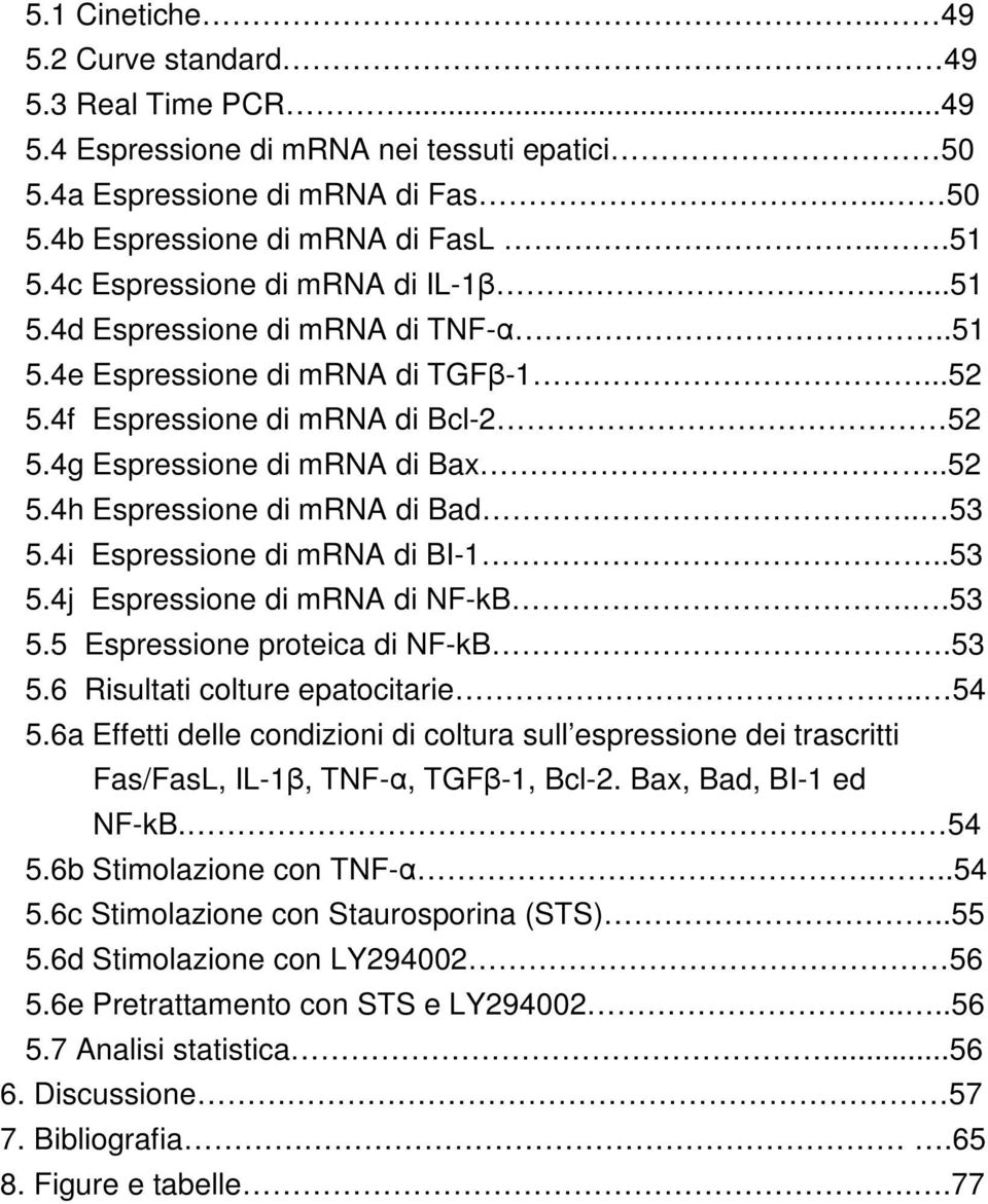 . 53 5.4i Espressione di mrna di BI-1..53 5.4j Espressione di mrna di NF-kB..53 5.5 Espressione proteica di NF-kB.53 5.6 Risultati colture epatocitarie.. 54 5.