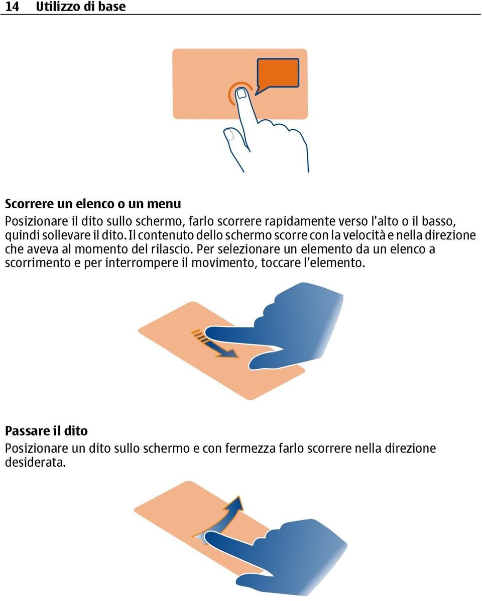 Il contenuto dello schermo scorre con la velocità e nella direzione che aveva al momento del rilascio.