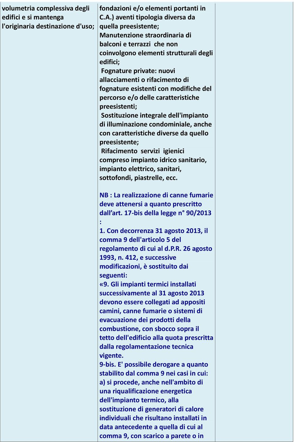 rifacimento di fognature esistenti con modifiche del percorso e/o delle caratteristiche preesistenti; Sostituzione integrale dell'impianto di illuminazione condominiale, anche con caratteristiche