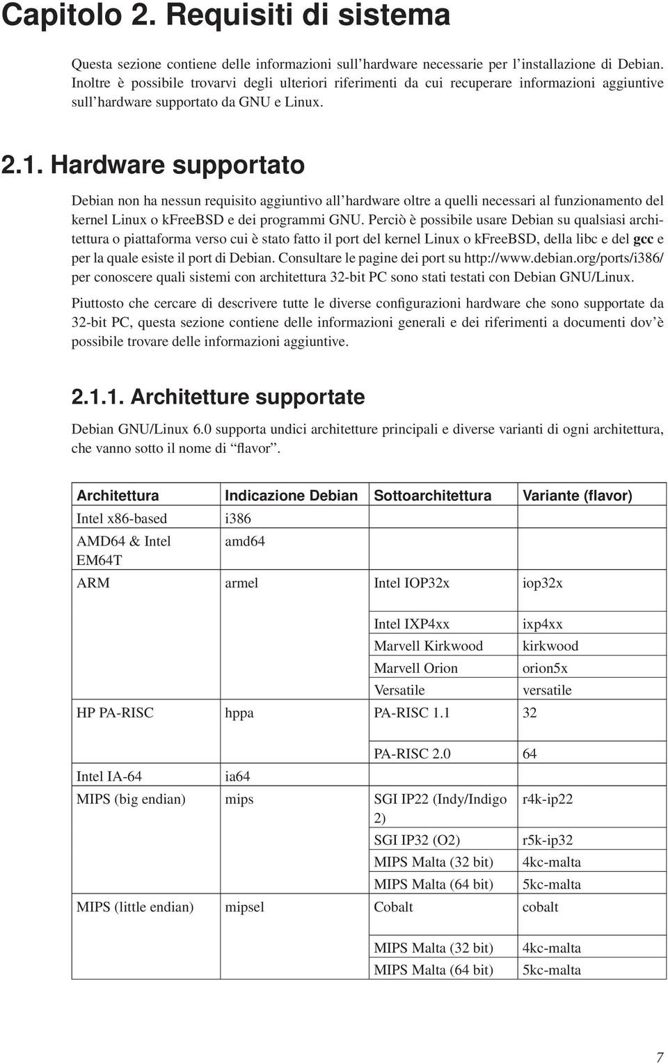 Hardware supportato Debian non ha nessun requisito aggiuntivo all hardware oltre a quelli necessari al funzionamento del kernel Linux o kfreebsd e dei programmi GNU.