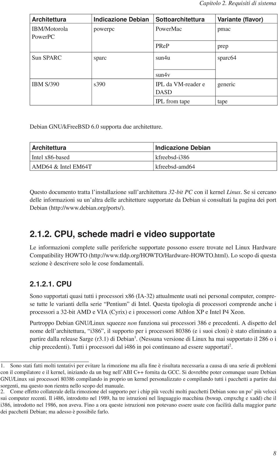 VM-reader e DASD IPL from tape generic tape Debian GNU/kFreeBSD 6.0 supporta due architetture.