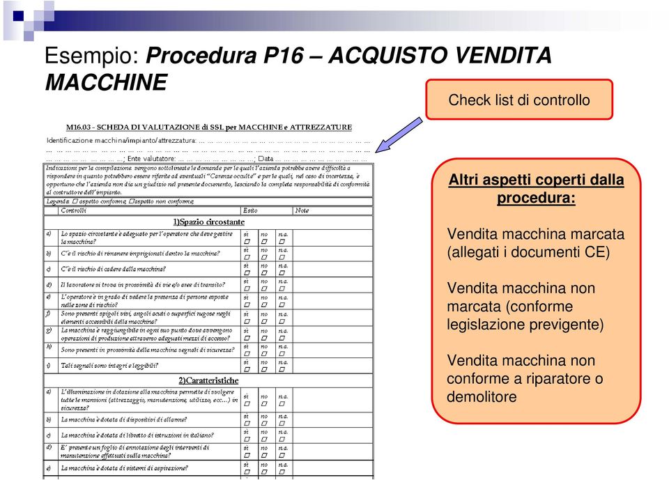 marcata (allegati i documenti CE) Vendita macchina non marcata