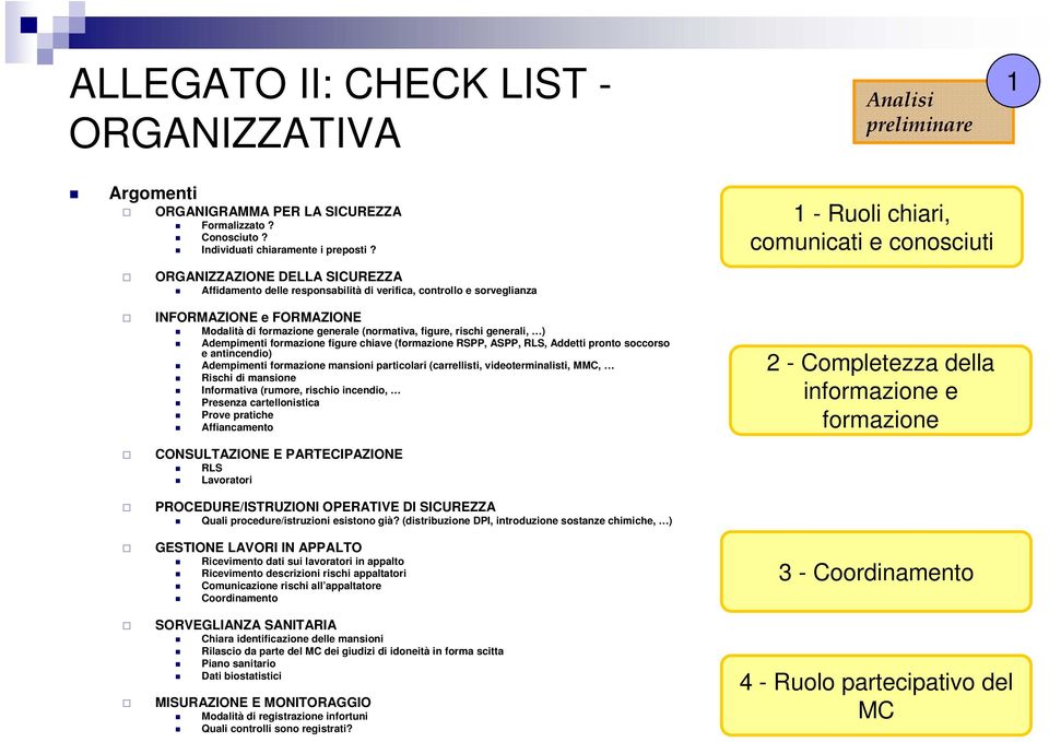 Modalità di formazione generale (normativa, figure, rischi generali, ) Adempimenti formazione figure chiave (formazione RSPP, ASPP, RLS, Addetti pronto soccorso e antincendio) Adempimenti formazione