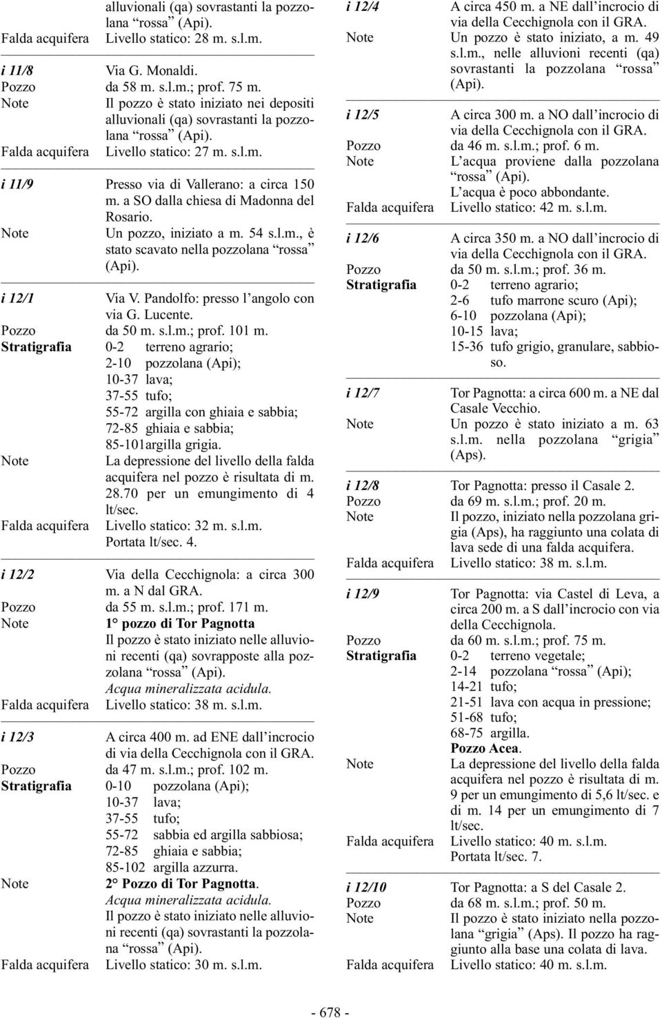 Un pozzo, iniziato a m. 54 s.l.m., è stato scavato nella pozzolana rossa (Api). i 12/1 Via V. Pandolfo: presso l angolo con via G. Lucente. Pozzo da 50 m. s.l.m.; prof. 101 m.