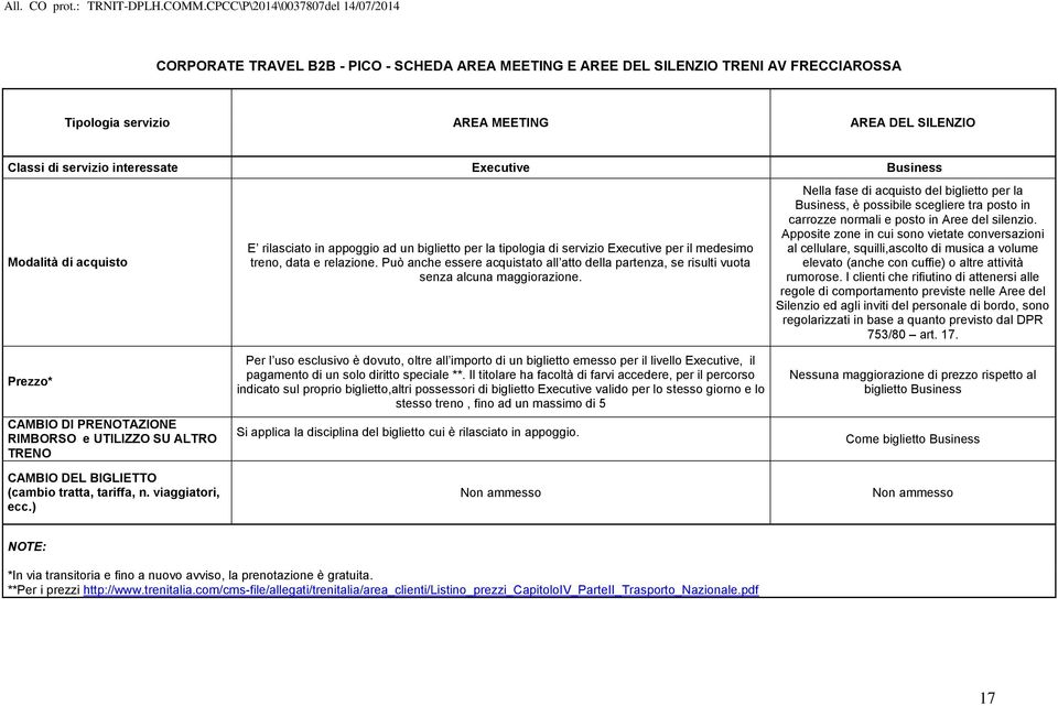 ) E rilasciato in appoggio ad un biglietto per la tipologia di servizio Executive per il medesimo treno, data e relazione.