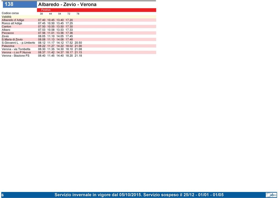 08 17.48 S.Giovanni L.- p.umberto 08.12 11.17 14.12 17.52 20.50 Palazzina 08.22 11.27 14.22 18.02 21.00 Verona- via Tombetta 08.30 11.35 14.30 18.10 21.