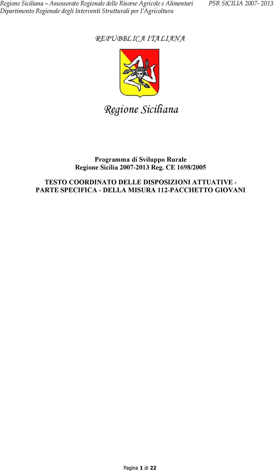 CE 1698/2005 TESTO COORDINATO DELLE DISPOSIZIONI