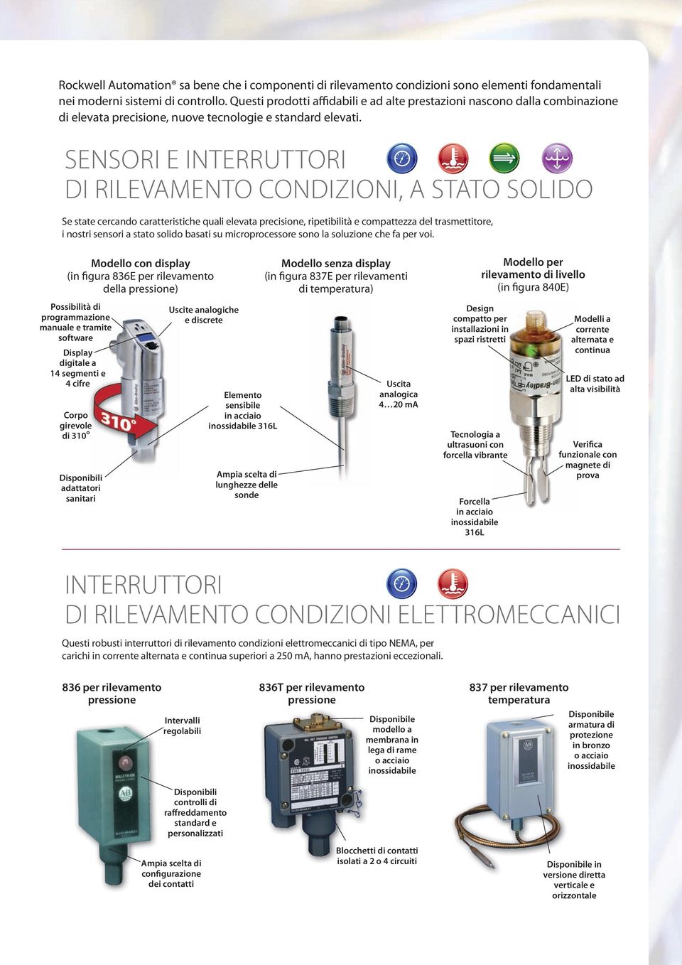 SENSORI E INTERRUTTORI DI RILEVAMENTO CONDIZIONI, A STATO SOLIDO Se state cercando caratteristiche quali elevata precisione, ripetibilità e compattezza del trasmettitore, i nostri sensori a stato