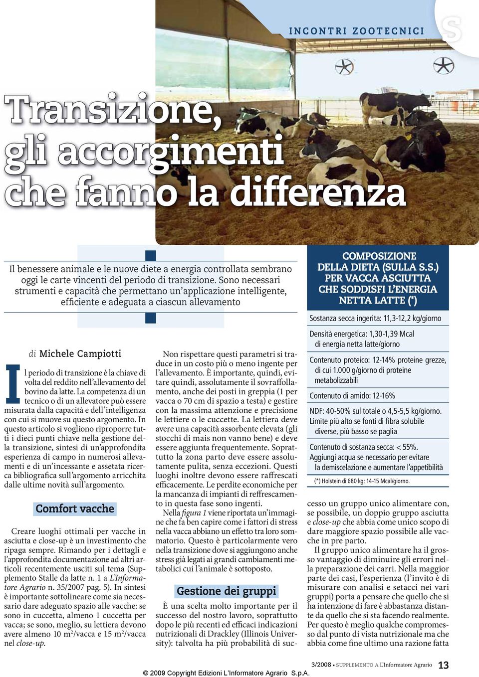 soprattutto dopo le più recenti ed efficaci indicazioni nutrizionali di Drackley (Illinois University): talvolta ha più probabilità di sucdi Michele Campiotti Il periodo di transizione è la chiave di