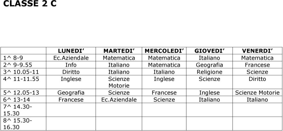 05-11 Diritto Italiano Italiano Religione Scienze 4^ 11-11.