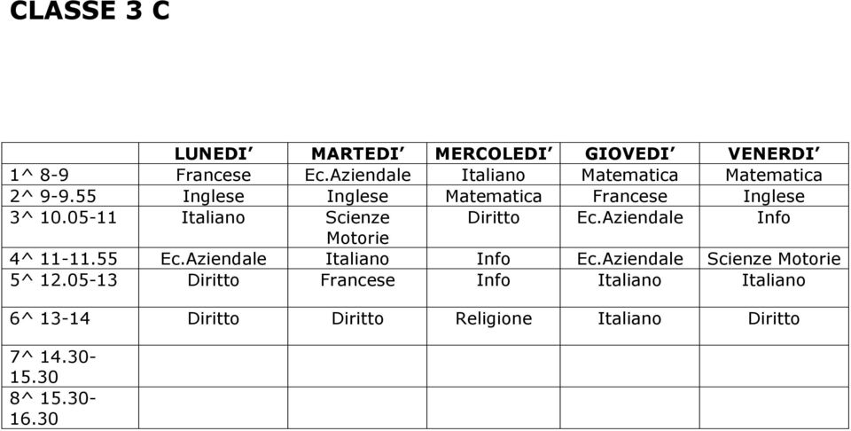 Aziendale Info 4^ 11-11.55 Ec.Aziendale Italiano Info Ec.Aziendale Scienze 5^ 12.