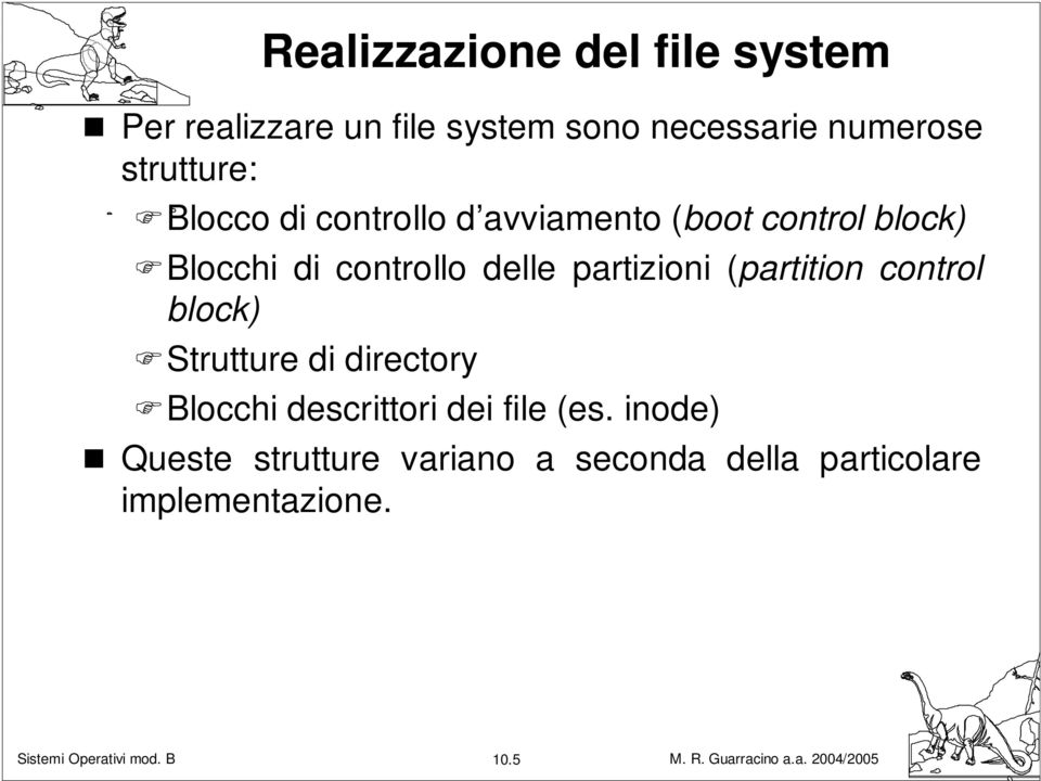 delle partizioni (partition control block) Strutture di directory Blocchi descrittori