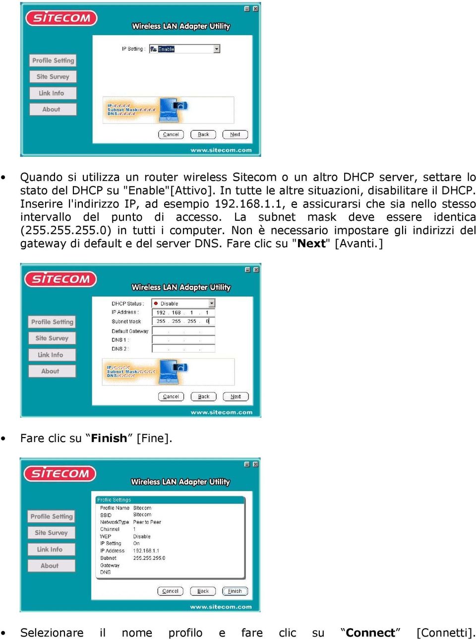 2.168.1.1, e assicurarsi che sia nello stesso intervallo del punto di accesso. La subnet mask deve essere identica (255.