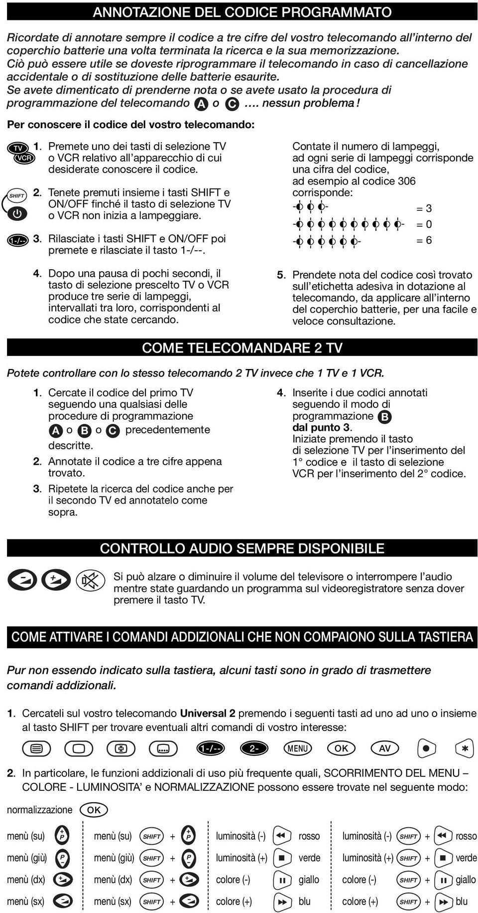 Se avete dimenticato di prenderne nota o se avete usato la procedura di programmazione del telecomando A o C. nessun problema! Per conoscere il codice del vostro telecomando: 1-/-- 1.