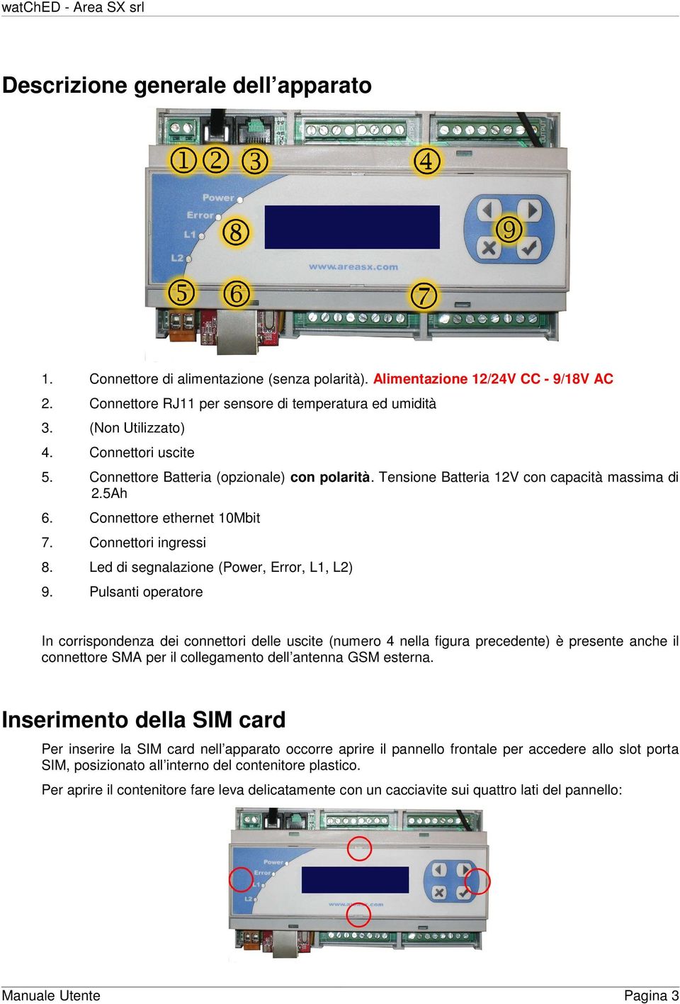 Led di segnalazine (Pwer, Errr, L1, L2) 9.