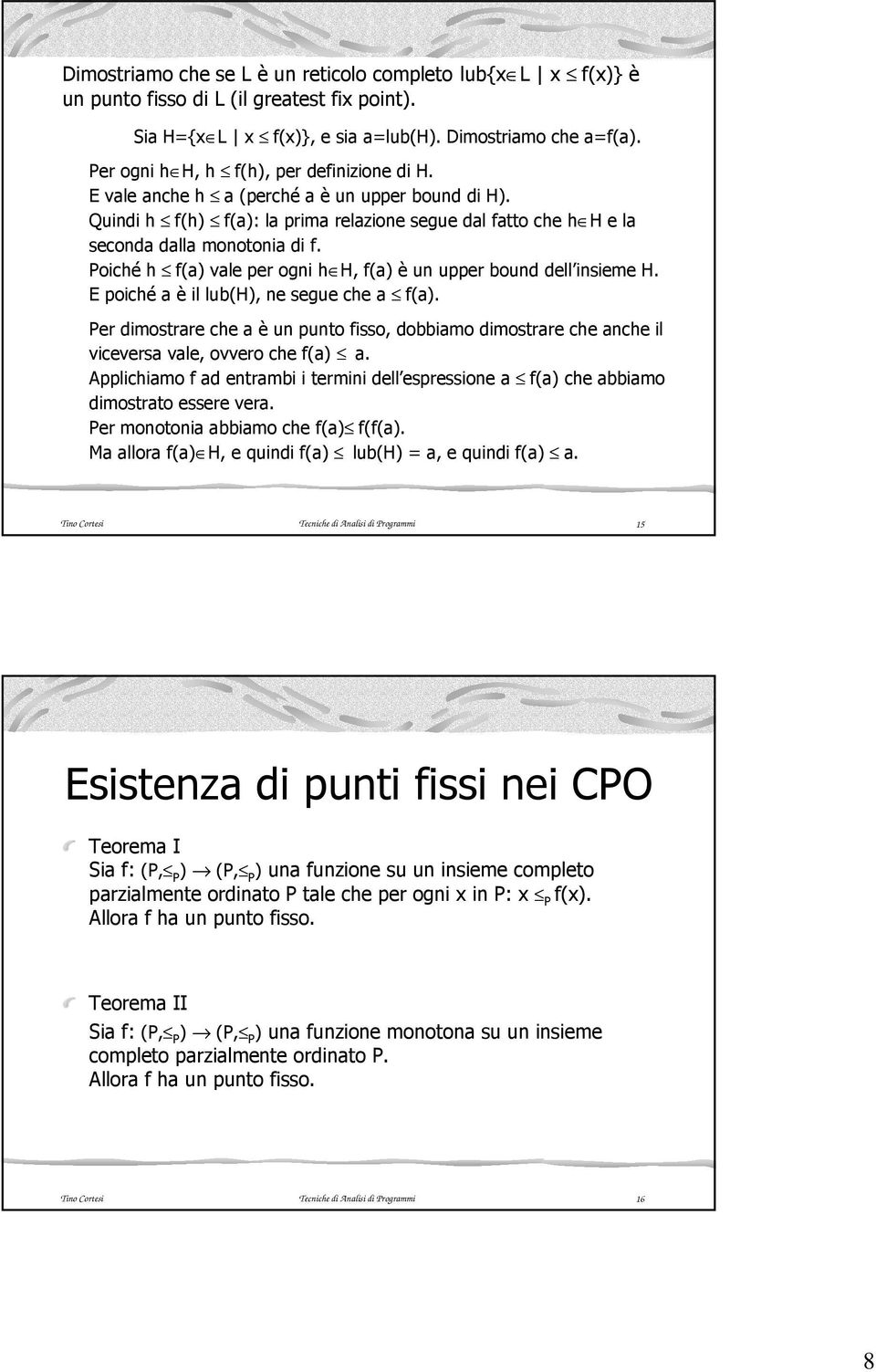 Poiché h f(a) vale per ogni h H, f(a) è un upper bound dell insieme H. E poiché a è il lub(h), ne segue che a f(a).