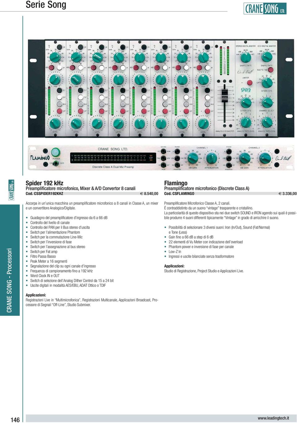 Guadagno del preamplificatore d ingresso da 6 a 66 db Controllo del livello di canale Controllo del PAN per il Bus stereo d uscita Switch per l alimentazione Phantom Switch per la commutazione