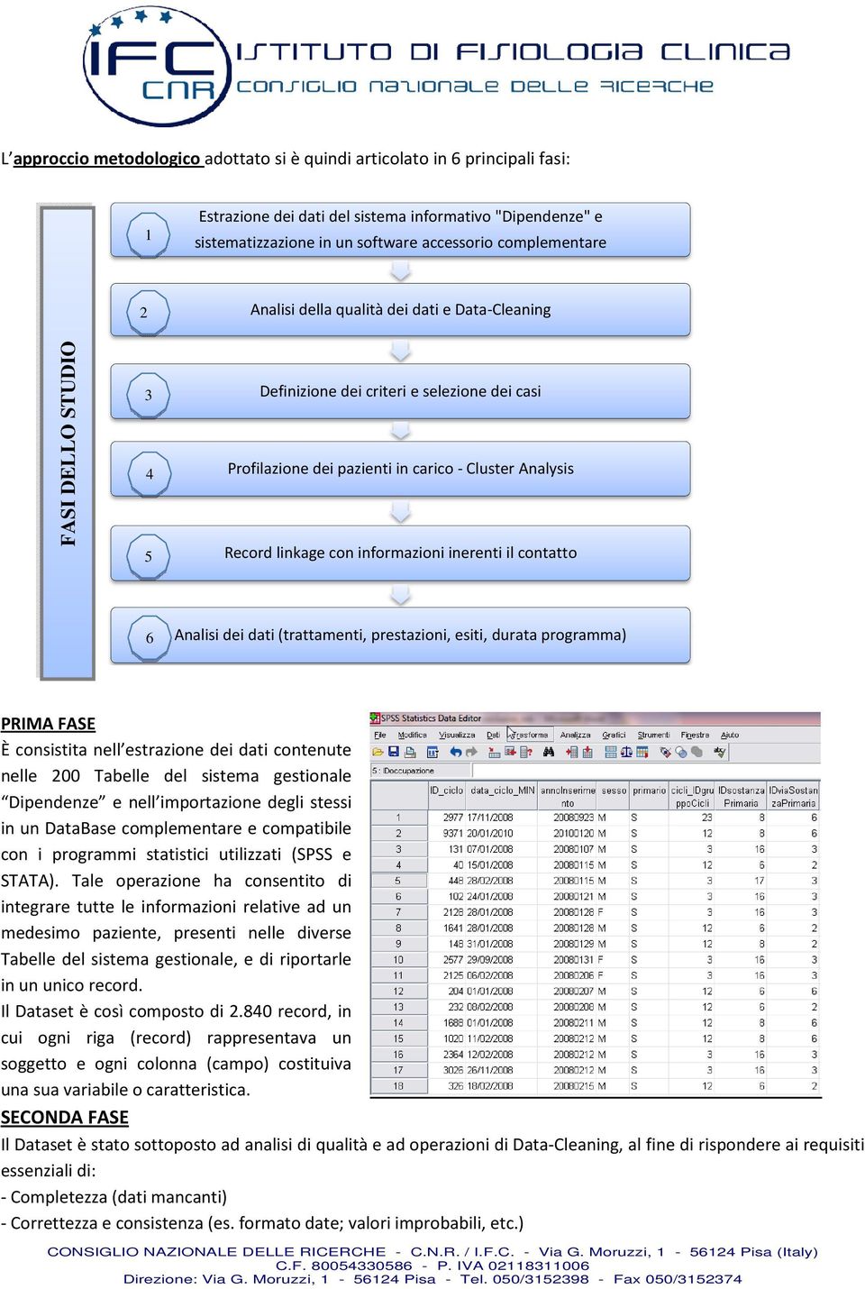 informazioni inerenti il contatto 6 Analisi dei dati (trattamenti, prestazioni, esiti, durata programma) PRIMA FASE È consistita nell estrazione dei dati contenute nelle 200 Tabelle del sistema