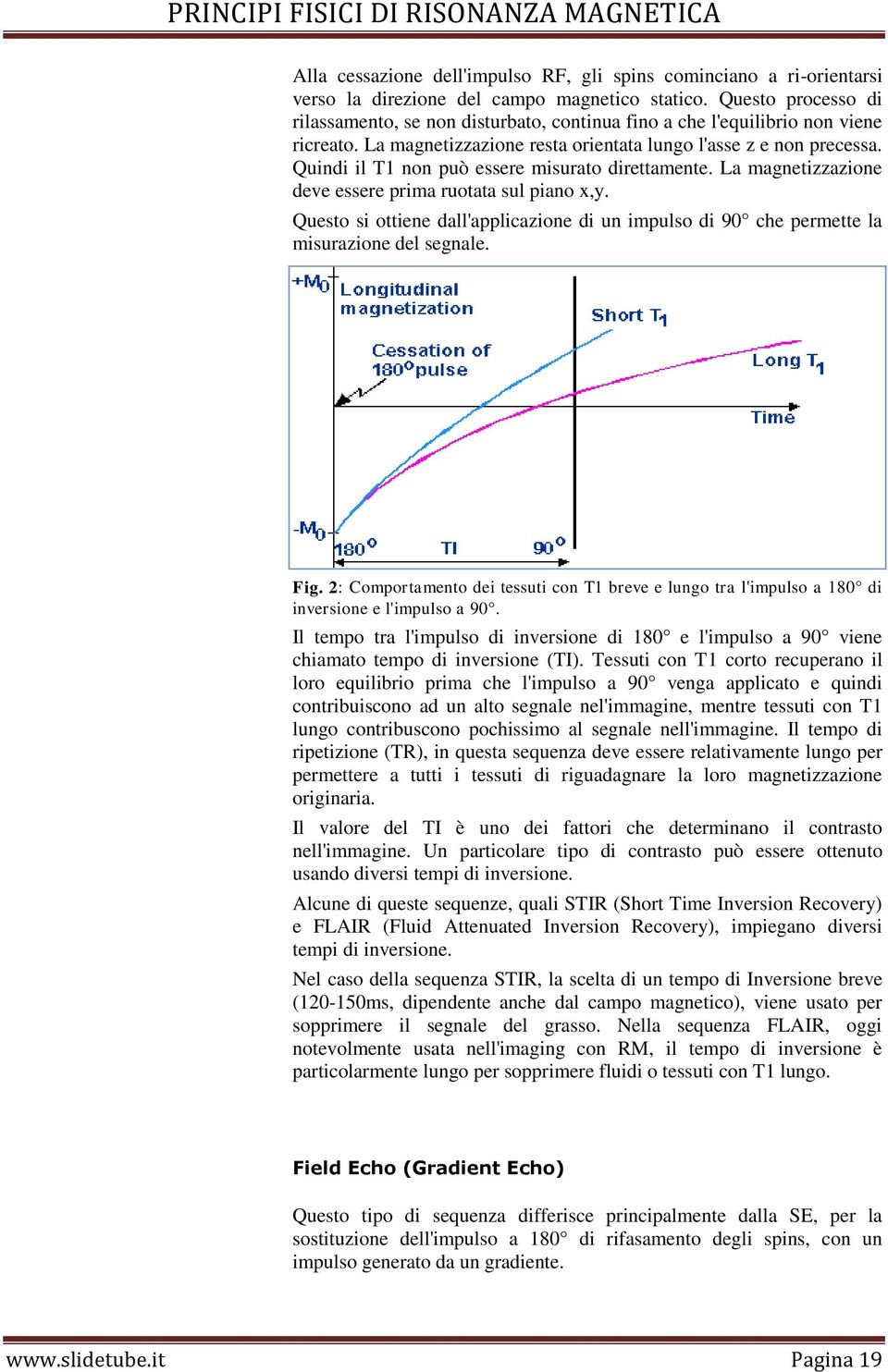 Quindi il T1 non può essere misurato direttamente. La magnetizzazione deve essere prima ruotata sul piano x,y.