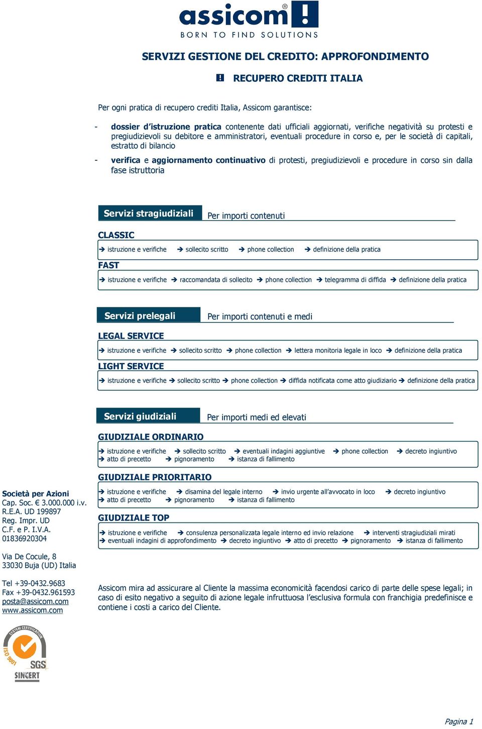 aggiornamento continuativo di protesti, pregiudizievoli e procedure in corso sin dalla fase istruttoria Servizi stragiudiziali Per importi contenuti CLASSIC istruzione e verifiche sollecito scritto