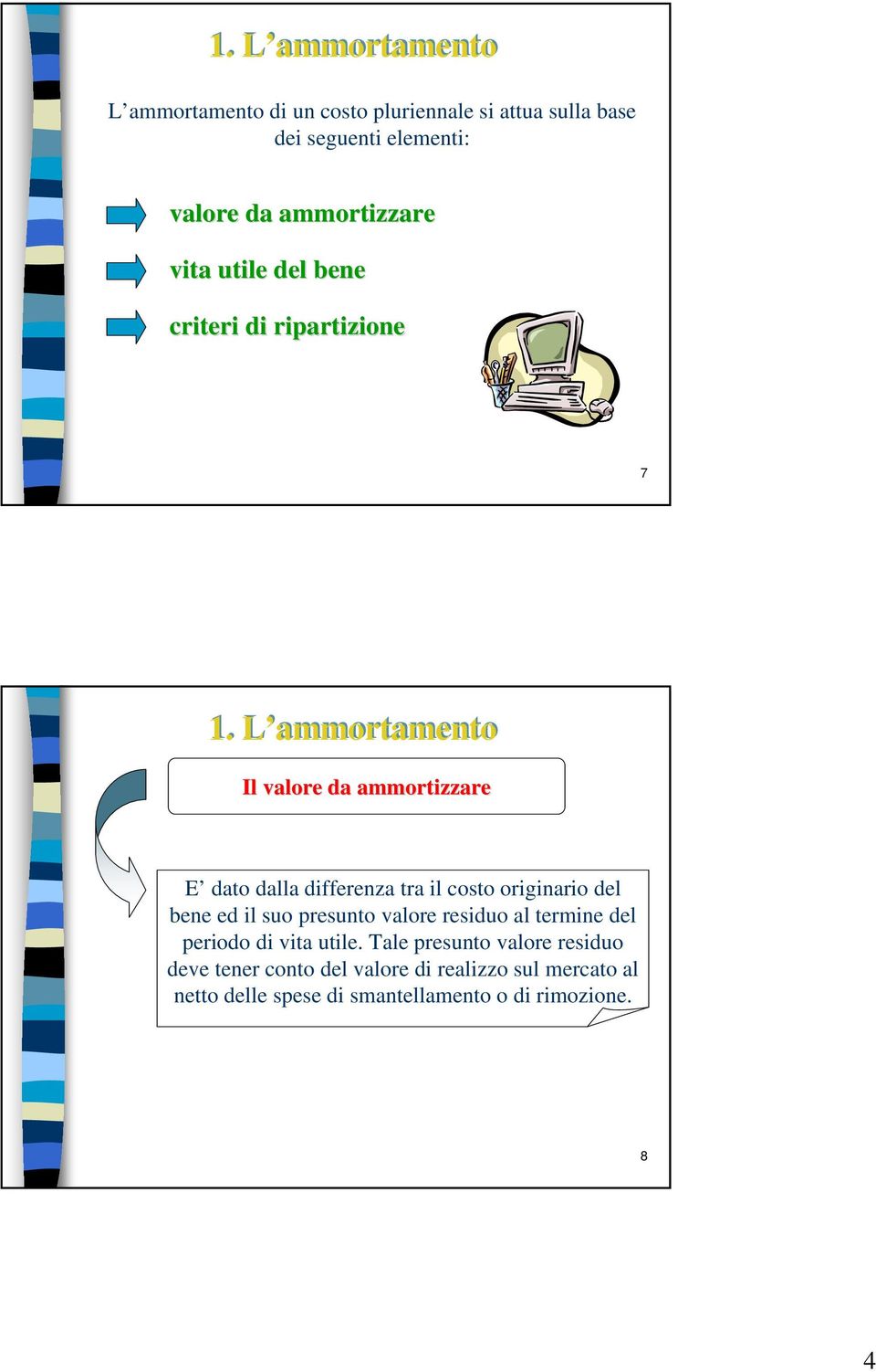 originario del bene ed il suo presunto valore residuo al termine del periodo di vita utile.